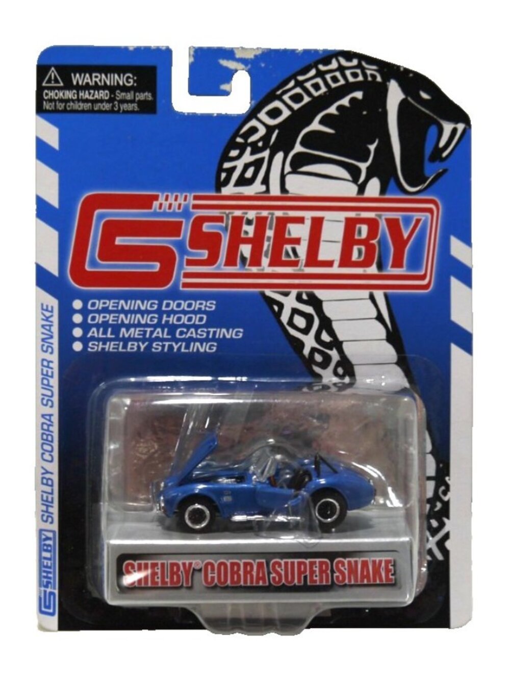 Shelby blue Cobra Super Snake convertible diecast 1:64 car New, package damaged
